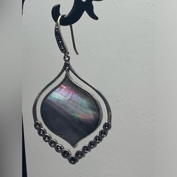 Silpada RARE HTF Sterling & Abalone w/Marcasite CONTOUR Drop Earrings - Picture 9 of 16